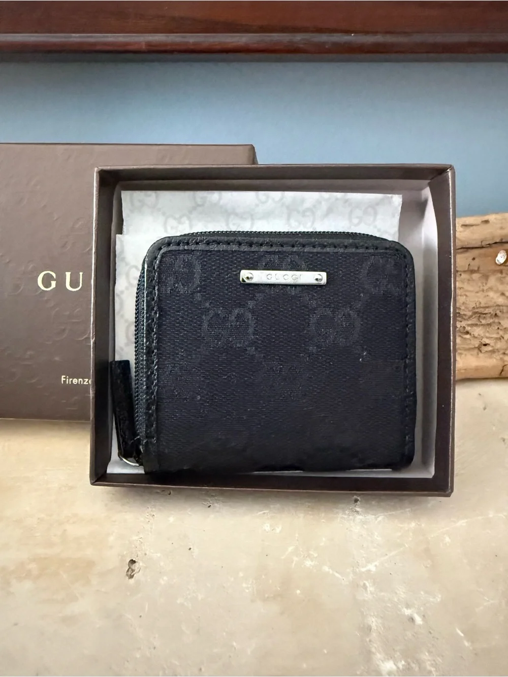 Gucci Black Monogram Zip Around Coin Purse
